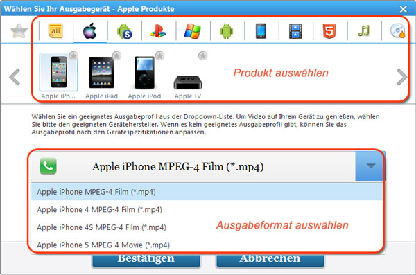Ausgabeprofil auswählen