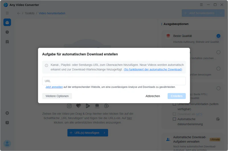Zu überwachende URL hinzufügen