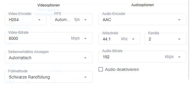 Option für Video, Audio