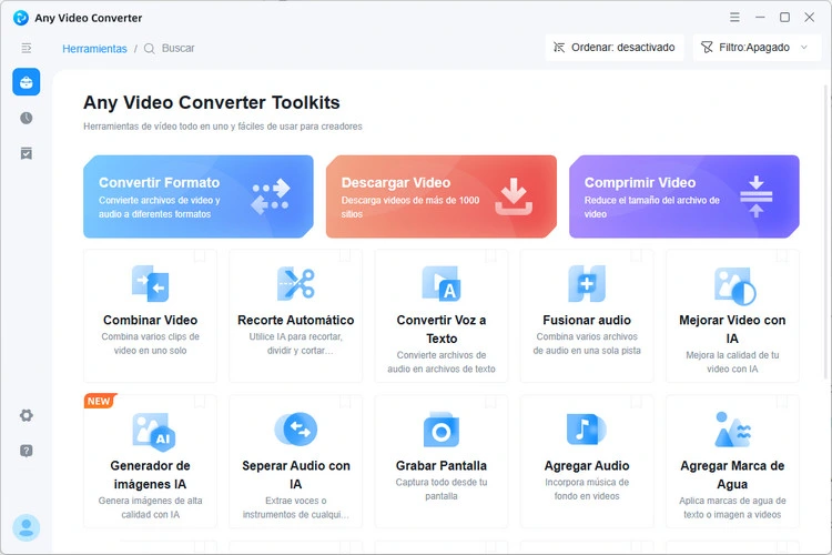 Interfaz principal de Any Video Converter