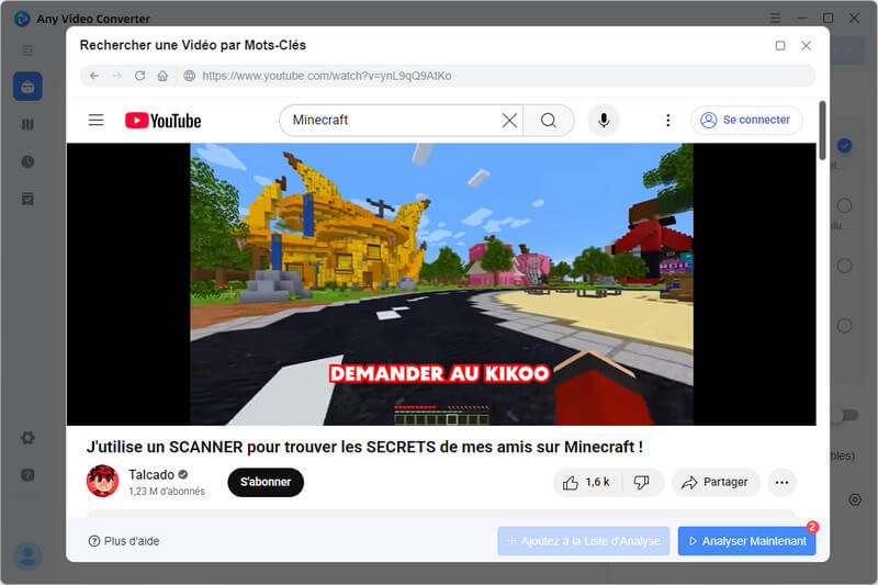 Ajoutez une vidéo à la liste d'analyse