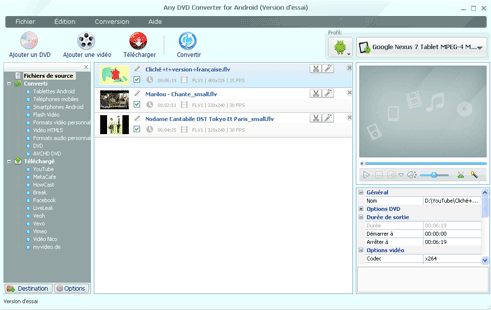 fenêtre principale de Any DVD Converter for Android