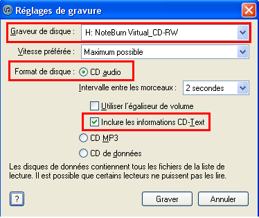 set NoteBurner virtual cd-RW as default burner