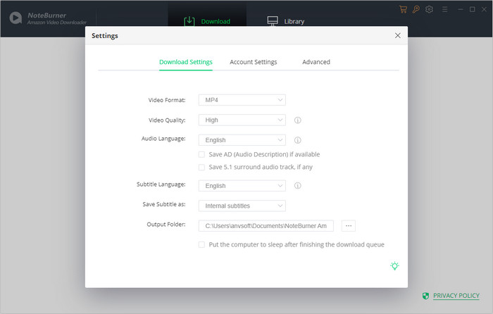 change the download and account settings