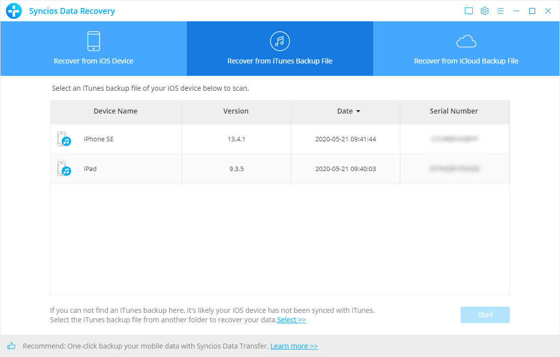 Select iTunes Backup to Restore
