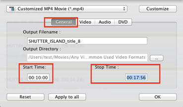 customize time to convert a segment of a DVD