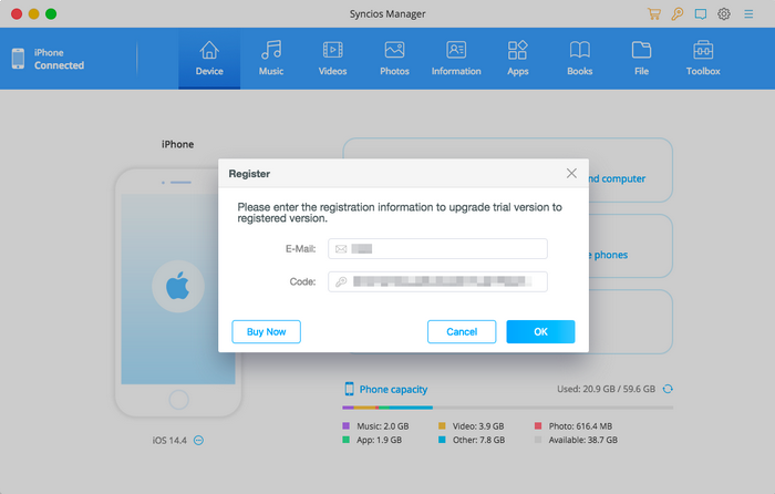 register Syncios Mobile Manager
