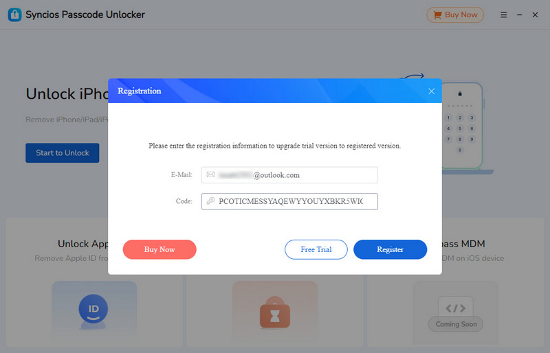 register syncios passcode unlocker