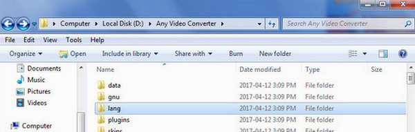 Go to the program files folder of Any Video Converter