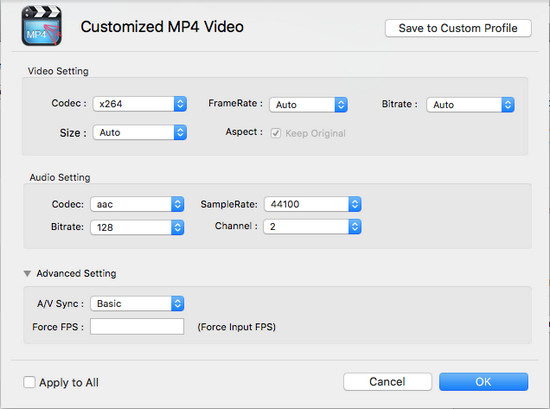 Customize output parameters on Mac