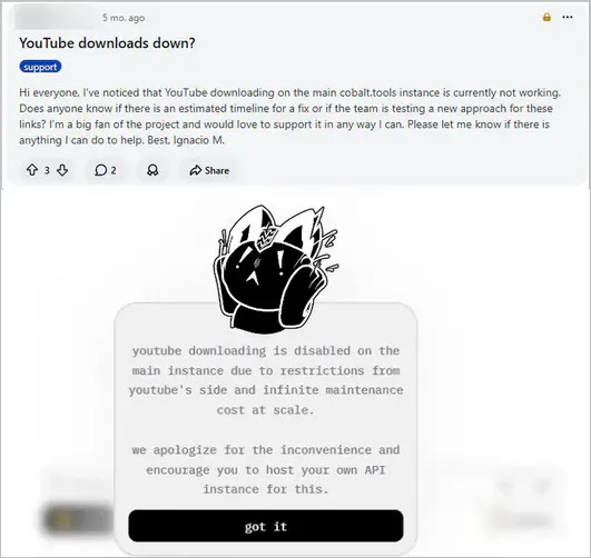 youtube download failures report