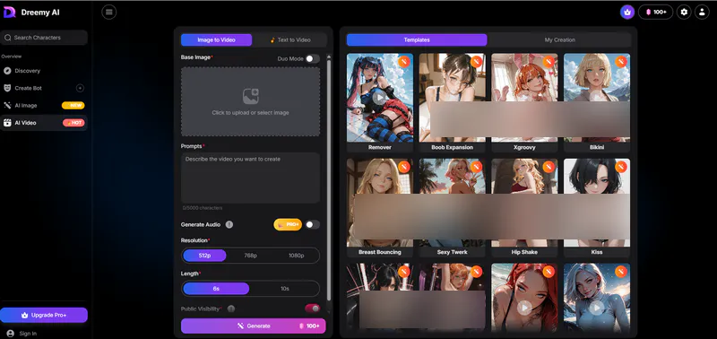 dreemy nsfw ai video generator