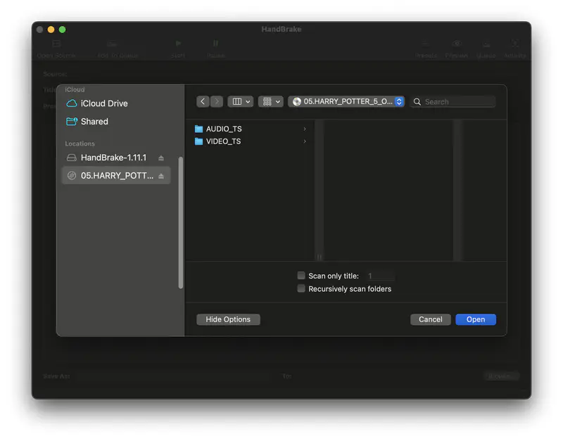 add dvd drive to handbrake on mac