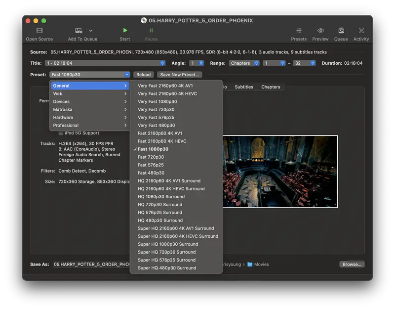 select a preset for dvd ripping on handbrake for mac