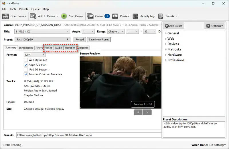 select a preset for dvd ripping on handbrake