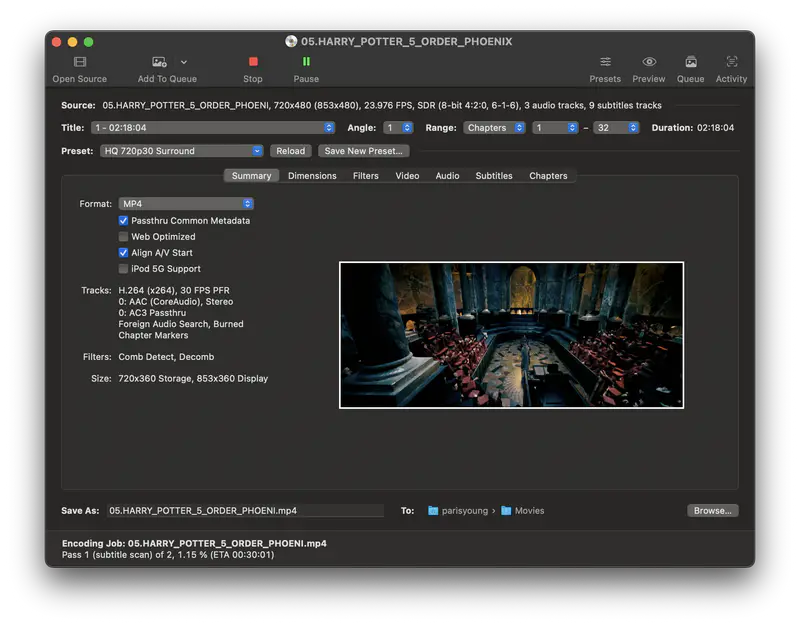 start ripping dvd on handbrake for mac