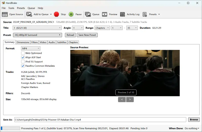 start ripping dvd on handbrake for windows
