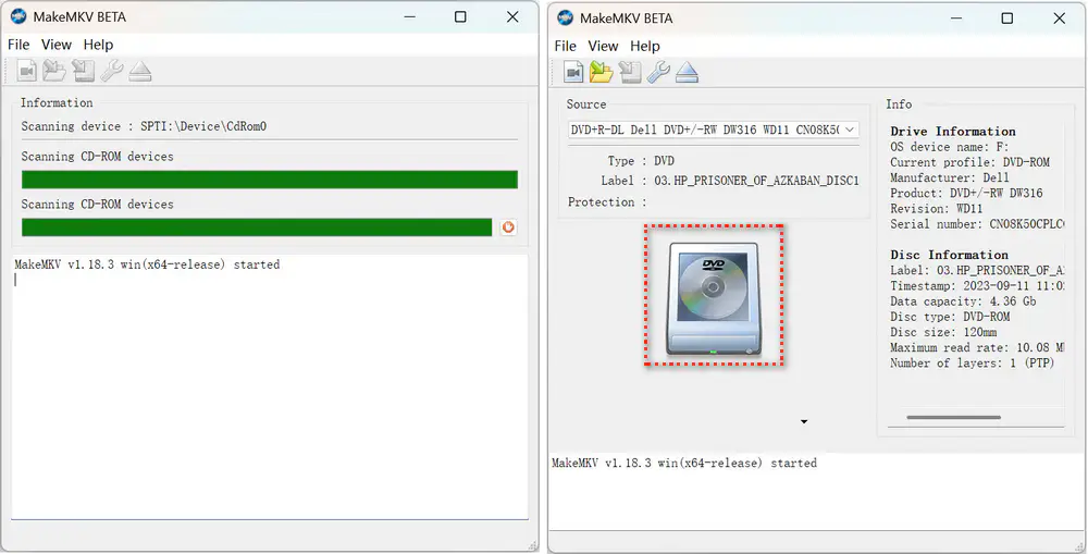 open dvd drive in makemkv