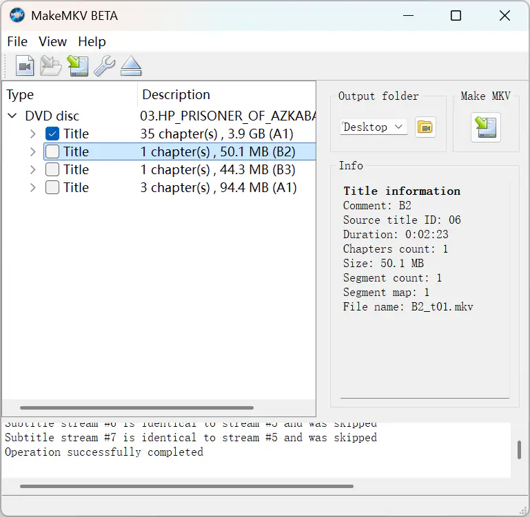 select titles for dvd ripping in makemkv