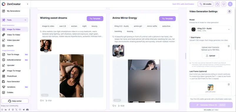 zencreator nsfw image to video ai video generator