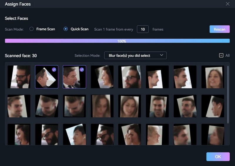 select faces to blur in videos