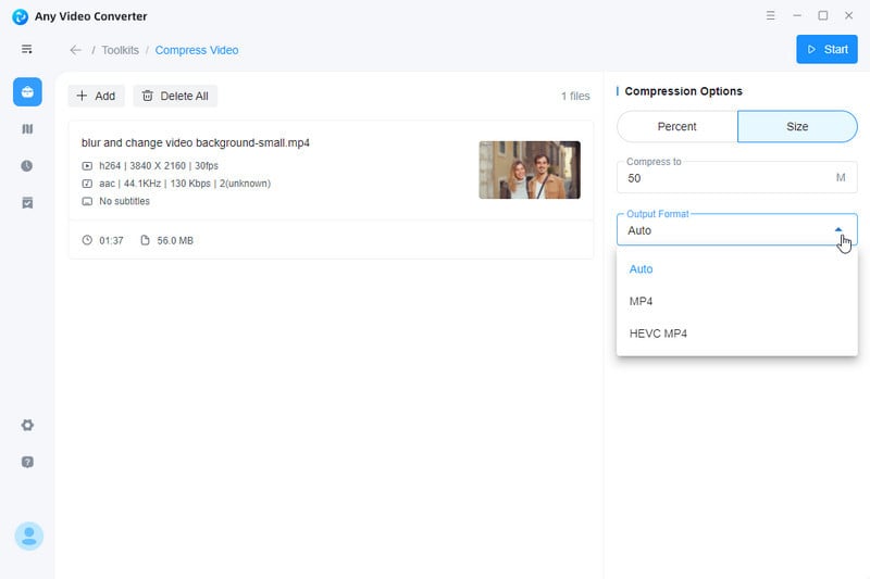 select the output format