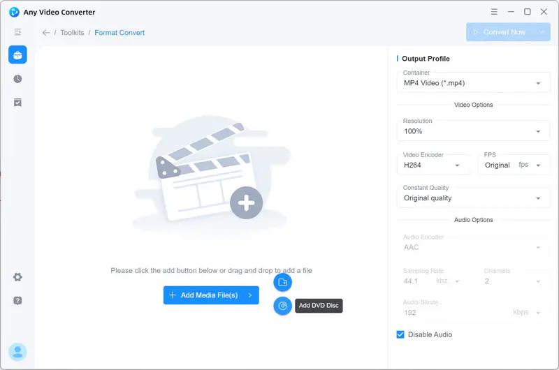 impoert dvd in the format convert tool of any video converter
