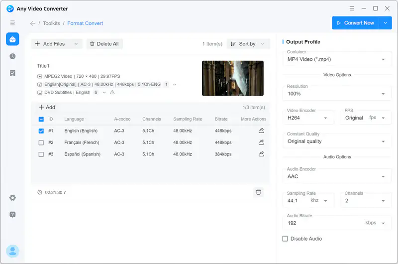 select audio tracks for dvd ripping in any video converter