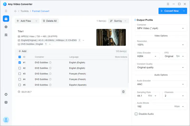 select subtitles for dvd ripping in any video converter