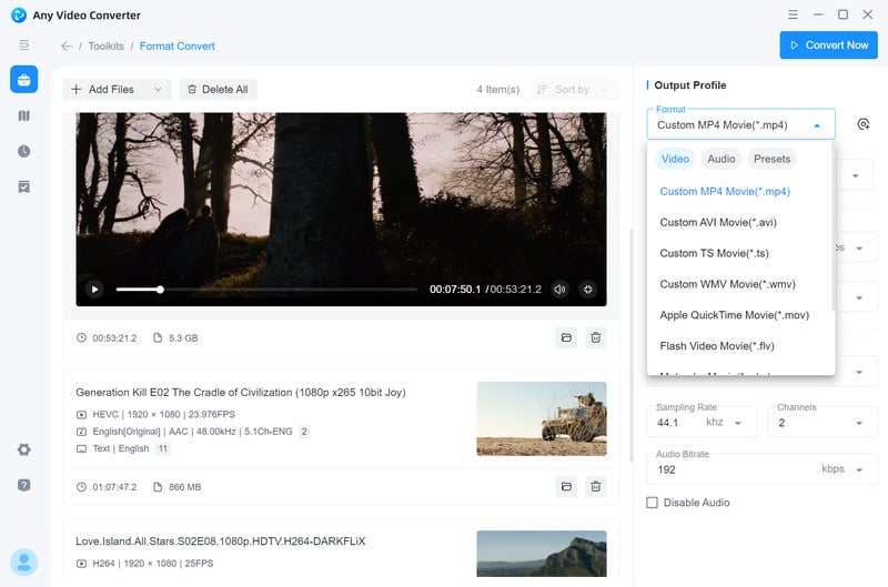 select mp4 as the output format