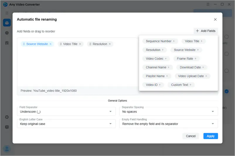 add file naming fields