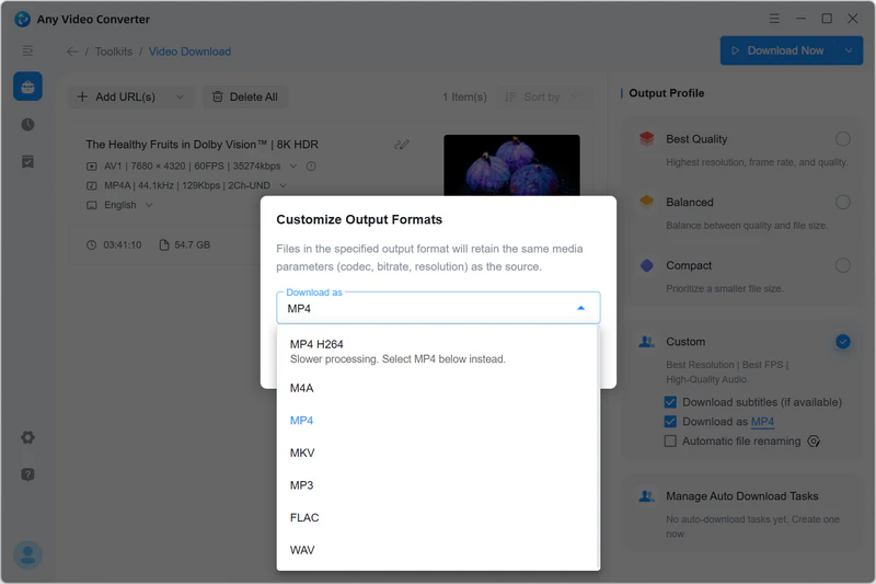 select mp4 as the output format