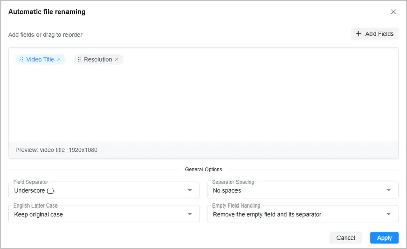 renaming in title and resolution