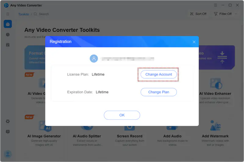 change account to renew the license